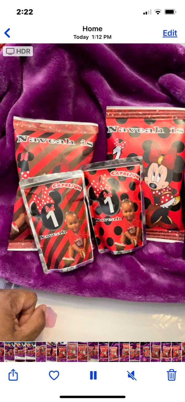 Custom Chip Bags and Juice Pouches (1 Dozen Each)